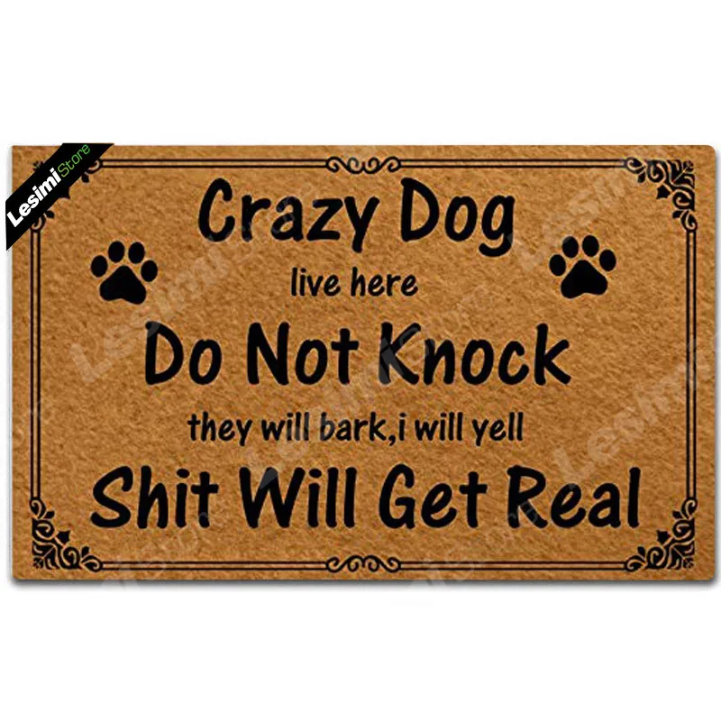 

Doormat Entrance Floor Mat Funny Doormat Crazy Dog Live Here Do Not Knock Funny Entrance Rubber Pad Anti Slip Kitchen Mat