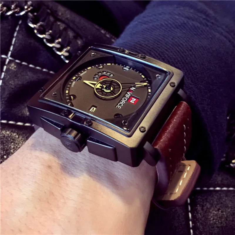 

Naviforce Men's Large Dial Military Watch Special Forces Multi-functional Watches Luxury Waterproof Square Watch Outdoor Leather