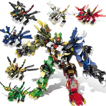 

Hsanhe beast Series mini 2 changes colorful ninja Building Blocks 6 in 1 Set Bricks DIY Educational animal robot Toys #1065pcs