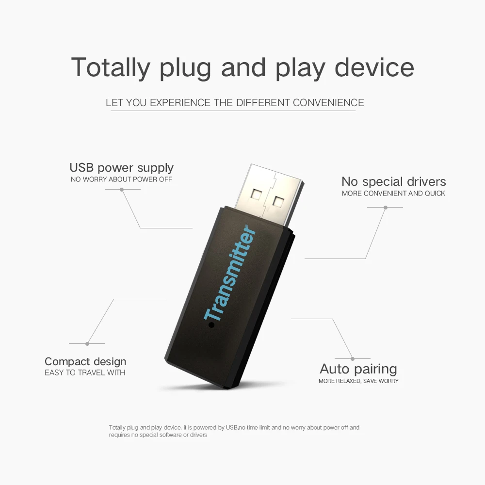 Bluetooth передатчик ТВ аудио стерео музыка USB беспроводной адаптер для Bluetooth наушников ПК 3,5 мм AUX Bluetooth адаптер Отправитель