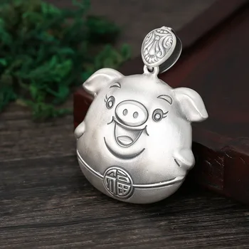 

Wholesale S999 Pure Silver Sweater Chain Pendant Jewelry Fashion Simple Thai Silver Wild Fu Pig Men And Women Pendant