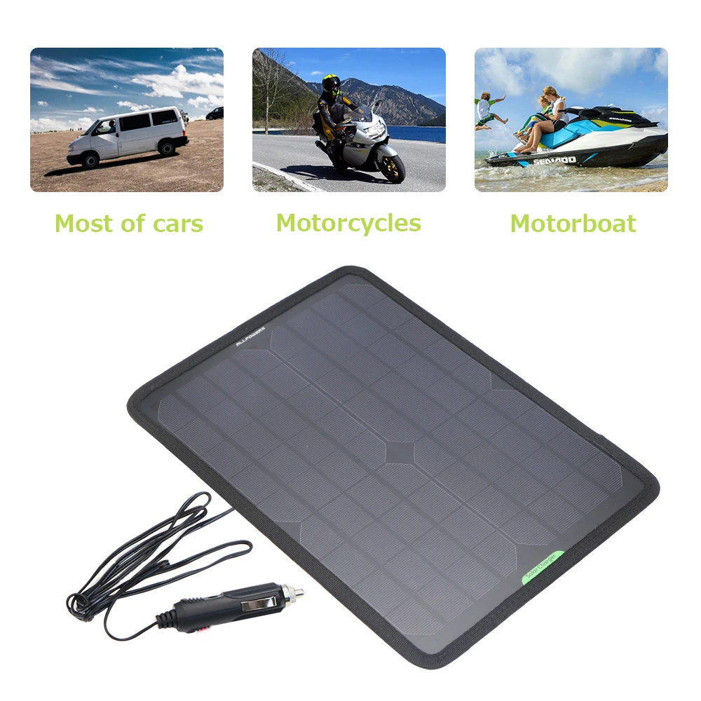 ALLPOWERS Solar Panel Car Charger 10W 12V Solar Car Battery Maintainer Charger for 12V Battery of Vehicle Boat Motorcycle