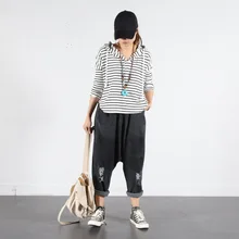 Женские свободные винтажные рваные джинсы, женские джинсы с дырками и эластичной резинкой на талии, джинсы, женские повседневные штаны-шаровары