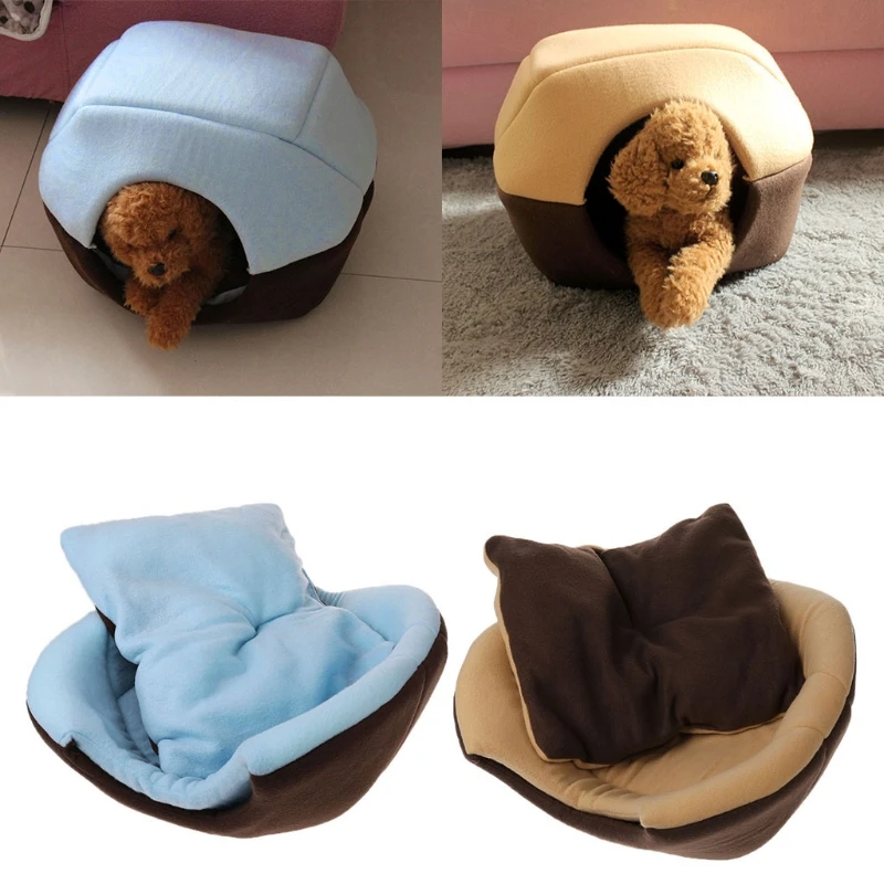 

2 Uses Foldable Soft Cat Dog Bed House Pet Cave Puppy Sleeping Mat Pad Nest Dog Beds for Small Dogs