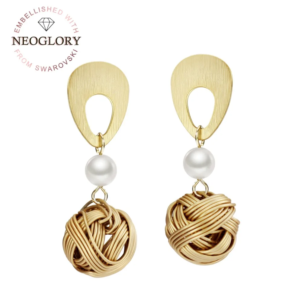 

Neoglory Simulated Pearl Dangle Geometric Earrings Gold Color Ball Elegant Anomalistic Style For Girl Party Summer Metal Gift