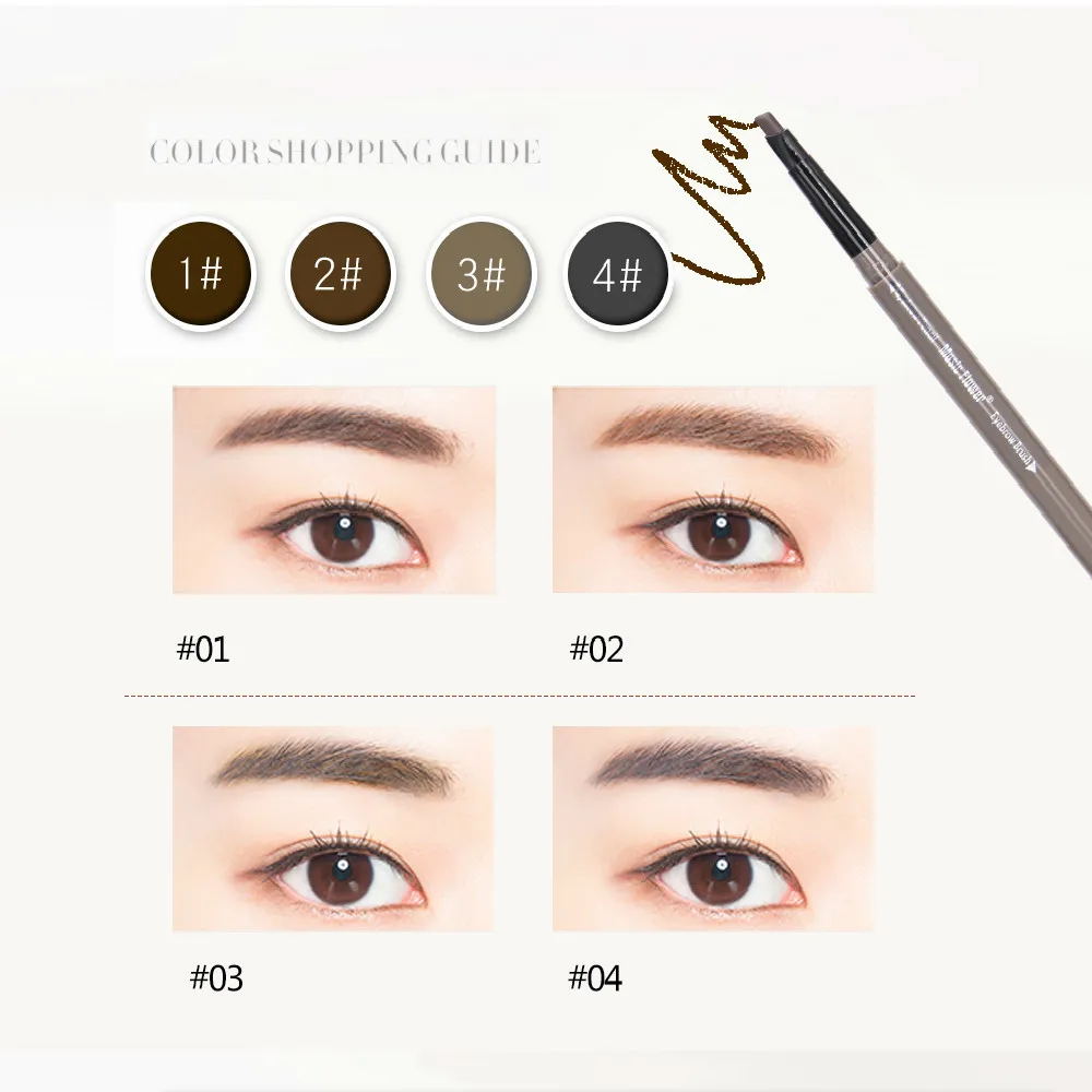 Brand Music Flower 3D Eyes Makeup Set Brown Matte Eyebrow Pencil Womens Eye Brow Enhancer Pen Lasting Make Up Brush 4 Colors