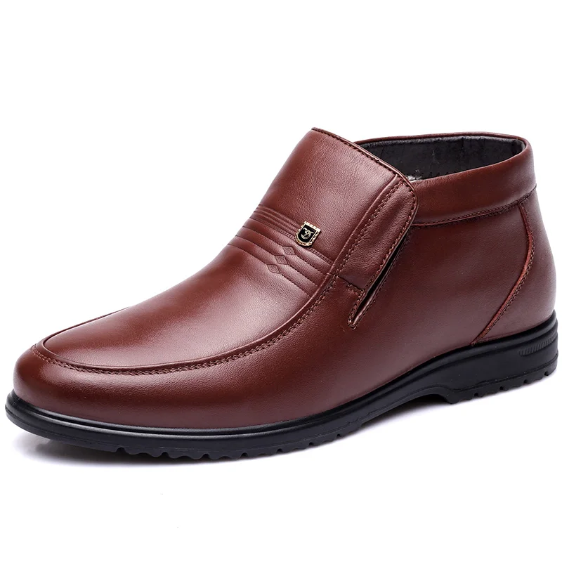 QIANGREN/мужские зимние ботинки в стиле милитари из натуральной кожи; зимние ботинки на открытом воздухе; цвет черный, коричневый; повседневные лоферы; слипоны - Цвет: Коричневый