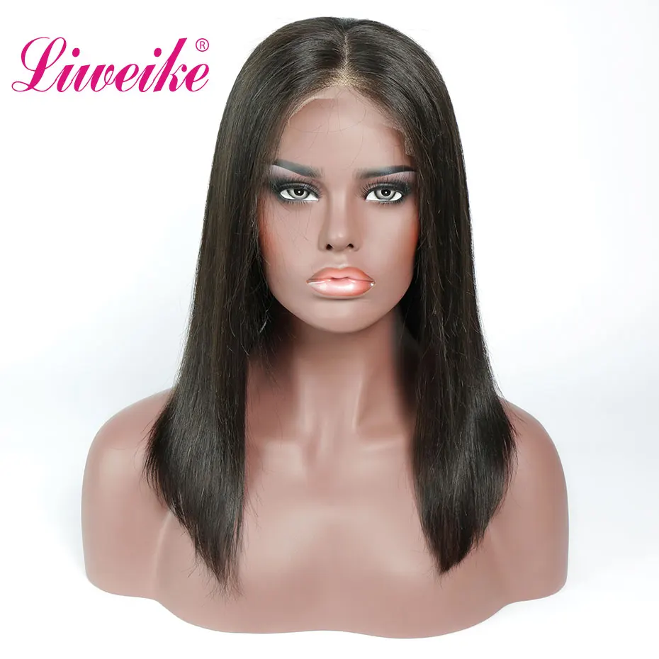 

Liweike Short Bob Wig Lace Front Human Hair Wigs 180% 300% Density Wig Brazilian Remy Hair Glueless Pre Plucked 12 Inches Wig