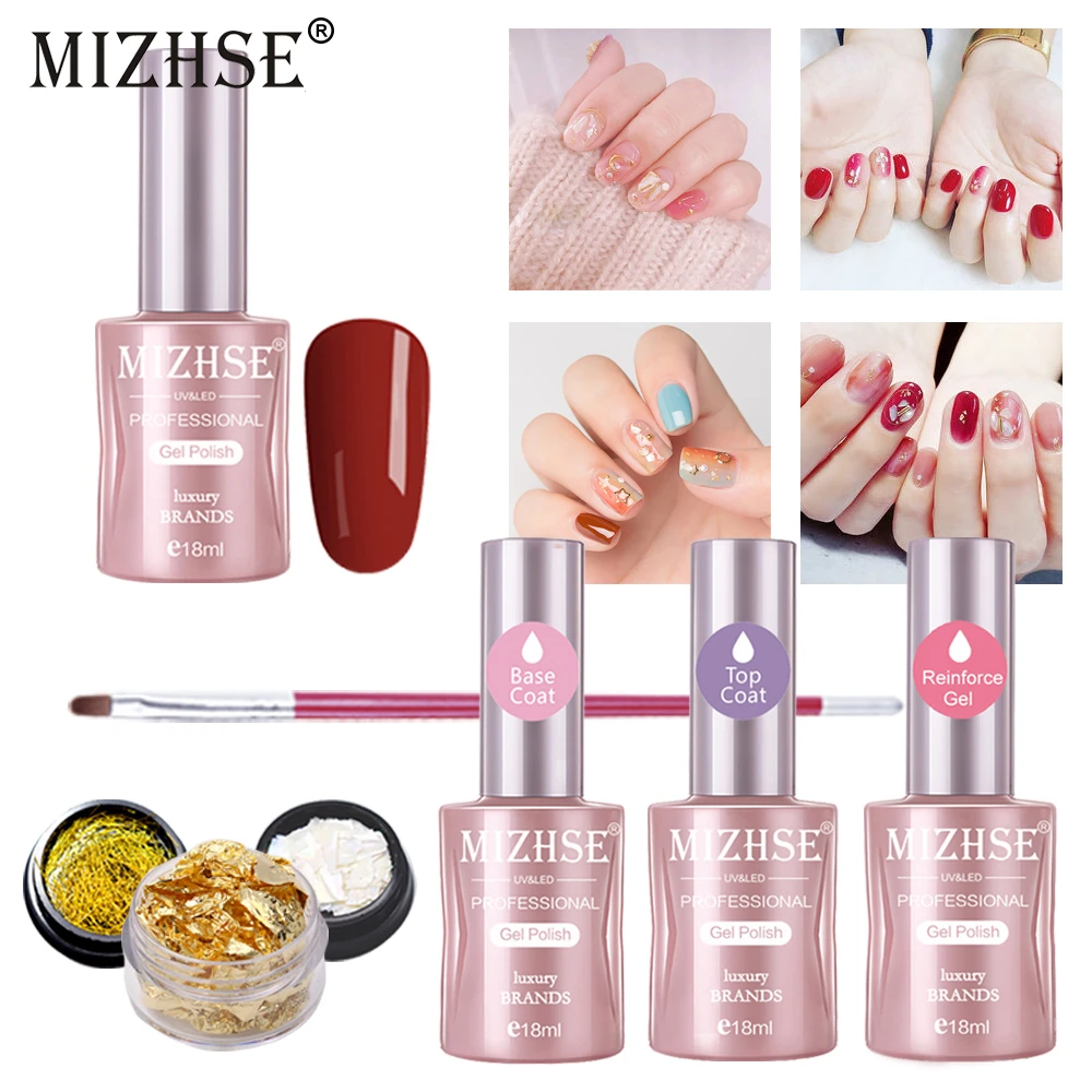 

MIZHSE UV Gel Nail Polish Set Acrylic Nail Kit Gel Nail Polish Base and Top Coat Nails Decorations New Arrive Manicure Set