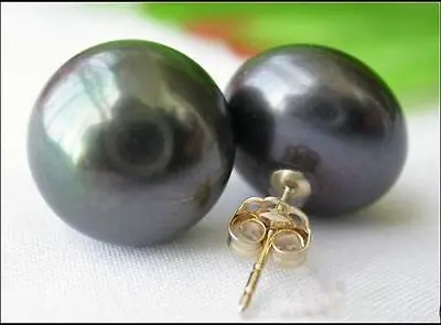 

Free Shipping >> Black HOT PERFECT ROUND 12-13MM SOUTH SEA GENU INE PEARL EARRING 14K
