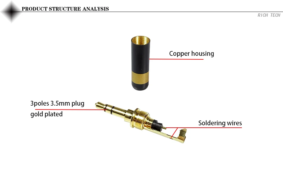 2 шт 24K позолоченный 3 полюса 3,5 мм аудио разъем стерео разъем 3,5 мм разъем для микрофона