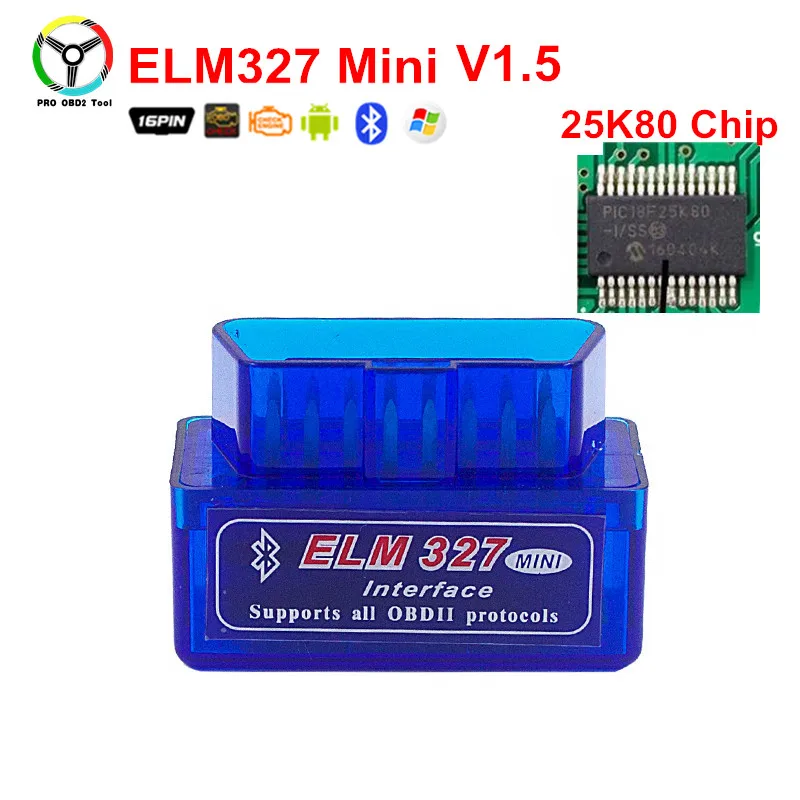 Супер Мини ELM327 V1.5 Диагностический сканер PIC18F25K80 чип 12 языков работает мульти-автомобили ELM 327 OBD2 CAN-BUS диагностический инструмент - Цвет: Синий