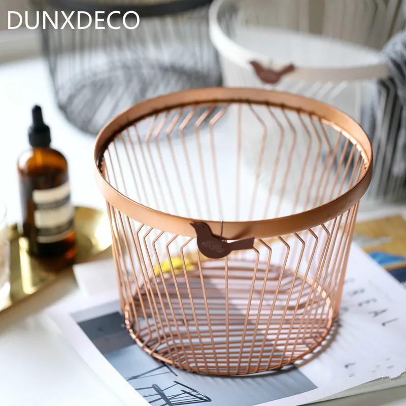 

DUNXDECO Modern Chic Geometric Iron Wire Book Newspaper Fruit Sundries Storage Basket Multifunction Craft Home Office Storage