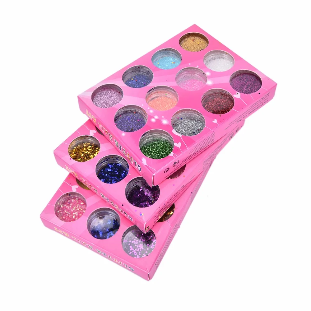 

12 Pots/set Random Mix Colors Sequin Powder Designs Nail Art 3d Laser Glitter Dust for UV Gel Polish DIY Manicure