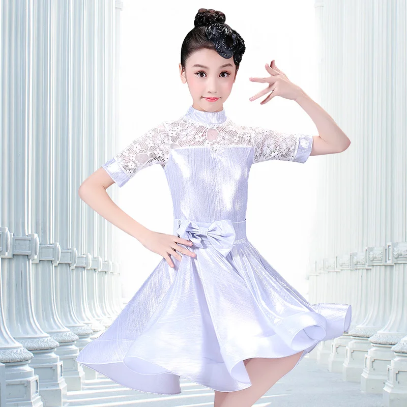 

Latin Dance Costumes Girls Lace Latin Dress Shiny Tango Sumba Rumba Skirts Ballroom Dance Dresses