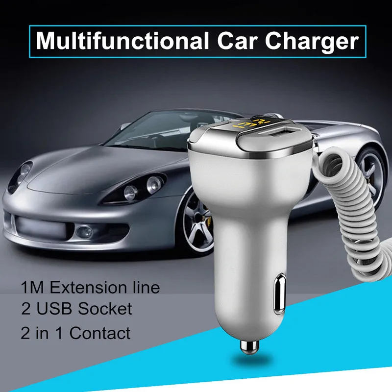 

Dual USB Car Charger With 2IN1 Connector Digital Led Display 3.4A Car Fast Charging Adapter for iPhone for Samsung