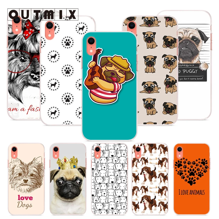 

OUTMIX dog Cover Soft TPU Silicone For iPhone X XS max XR 8 8plus 7 7plus 6 6s 6plus 5 5S SE Cellphones