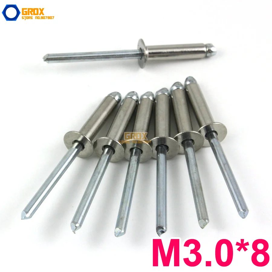

100 шт. M3.0 * 8 алюминиевые потайные заклепки с открытым концом