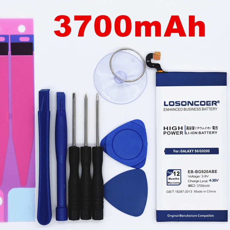 

100% Original LOSONCOER 3700mAh EB-BG920ABE Battery Use for Samsung Galaxy S6 Battery G9200 G920f G920i G920A G925S Phone