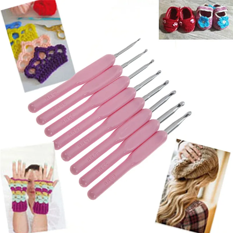 8pcs/set Size 2.5 6.0mm Silicone Handle Ergonomic Grip Aluminum Crochet Hooks Knitting Needles