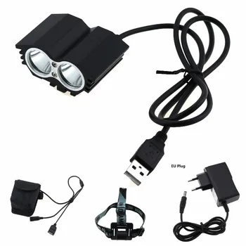 

Waterproof USB Rechargeable X2 Bike Light 2x Cree XML U2 5000LM 5V-8.4V Led Cycling Bicycle Headlamp With 18650 Battery Pack