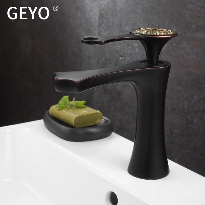 GEYO Antique Kitchen Black Copper Bathroom Faucets Basin Faucets Brass OilRubbed Bronze Faucet Bathroom Shower Hot Cold MixerTap GEYO Antique Kitchen Black Copper Bathroom Faucets Basin Faucets Brass OilRubbed Bronze Faucet Bathroom Shower Hot Cold MixerTap