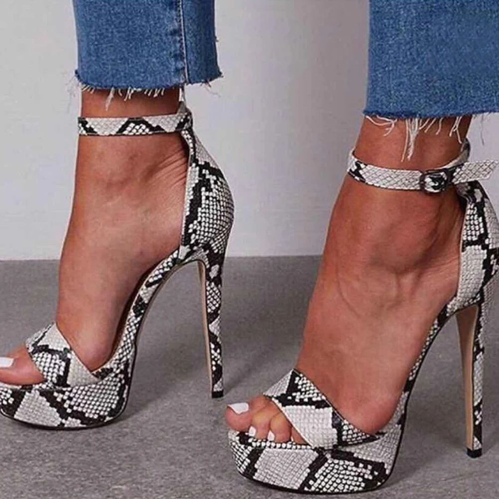 

New Big Size 42 Sexy Super High Heels Women Shoes Sandals Woman Lady Snake Nightclub Prom Party Summer Party Shoes Woman