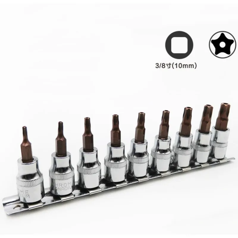 

9Pcs 3/8"Socket Wrench Tamper Proof Torx Star Bit Car Hand Tools Ratchet Drive Adapter Set T10-T50
