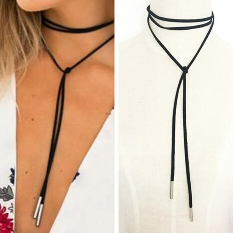 Ahmed Jewelry New Elegant Fashion Women Long Black Leather Rope Gold Sliver  Tube False Choker Collar Necklace Collier Bijoux - Necklace - AliExpress