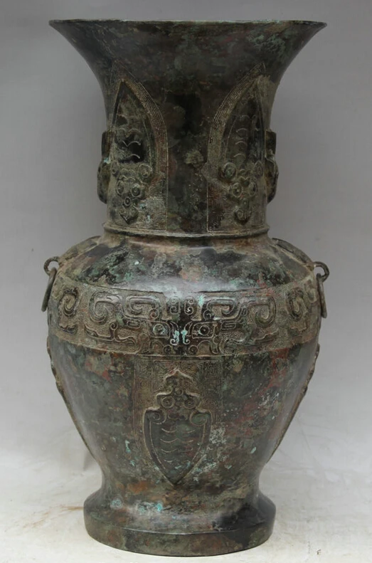 

Elegant old S1780 18" Old Ancient Chinese dynasty Bronze Folk animal vessel flower Bottle Vase statue (A0322) A0403