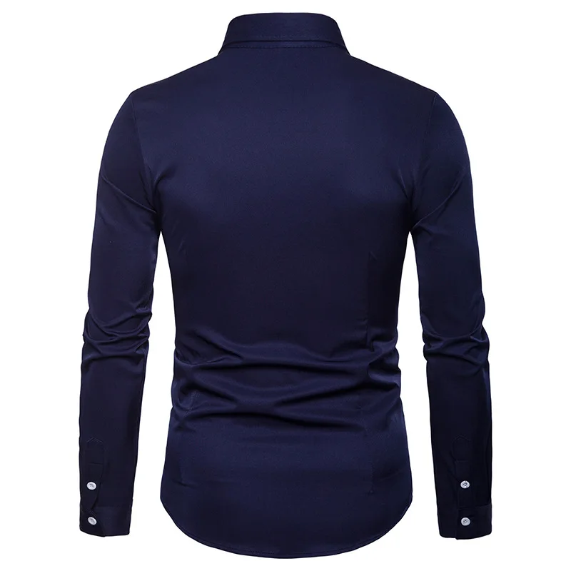 العلامة التجارية متفوقة جودة الخريف جديد الرجال قميص المطرزة طية صدر السترة كبيرة الحجم عارضة ضئيلة طويلة الأكمام قميص camisa الغمد