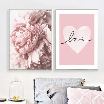 

Pink Peony Tulips Rose Flower Love Canvas Painting Posters Prints Wall Art Pictures for Gallery Bedroom Room Home Decor