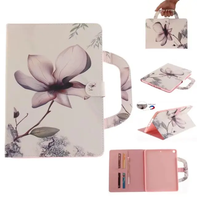 

Case for New Ipad 9.7 2017 2018 A1822 A1893 Fashion Flower Tiger Cat Style PU Leather Stand Cover Handbag Tablet Bag Shell +pen
