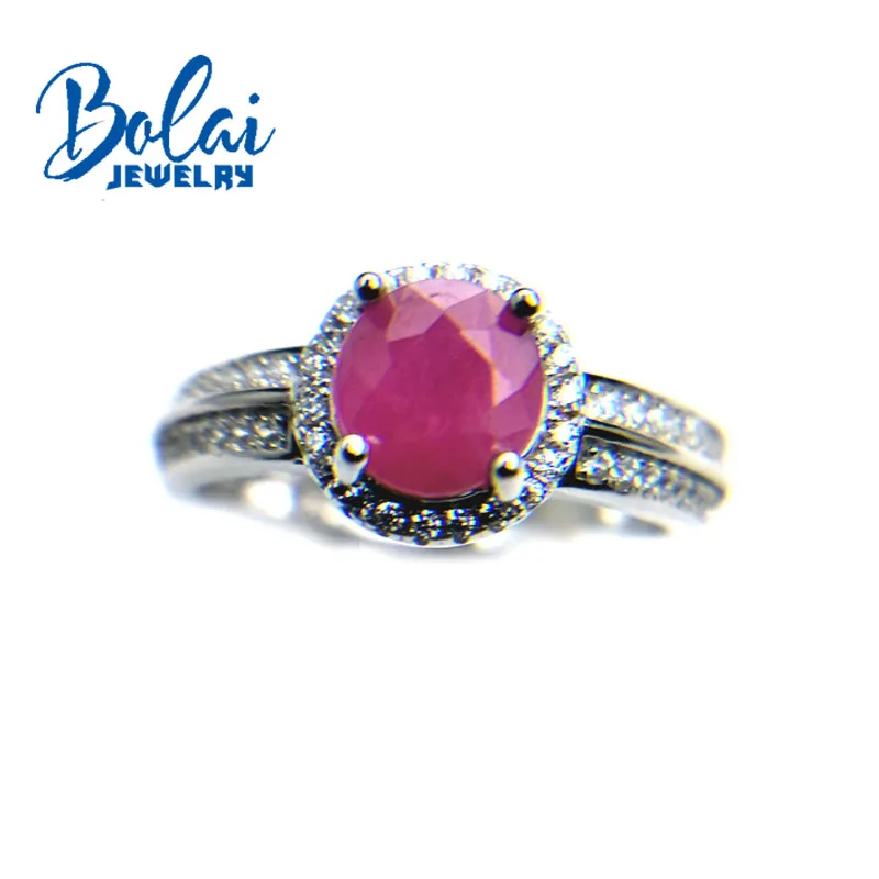 

Bolaijewelry,natural africa ruby precious gemstone round 6mm 1.35ct engagement Ring 925 sterling silver fine jewelry for women