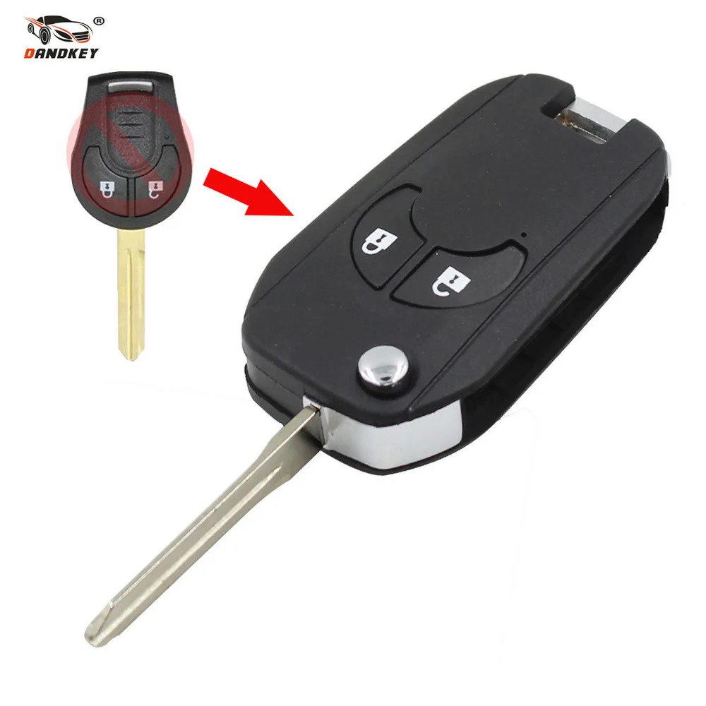 

DANDKEY For NISSAN Cube Micra Note Qashqai Juke Romote Car Key Case Flip Folding Key Shell 2 Buttons Fob Replacement