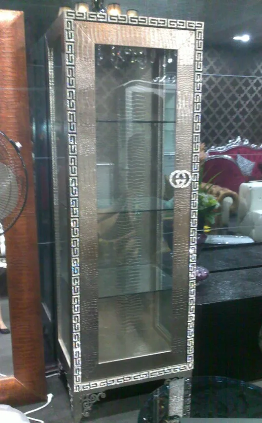 stainless steel Dinning table with dining room set with 6 chairs, leather wine cabinet,leather dining sideboard,mirror # CT107