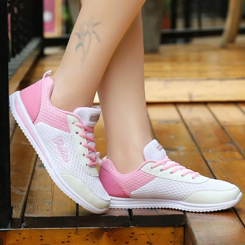 Летняя дышащая женская обувь для бега; женская спортивная обувь; женские спортивные кроссовки; женская спортивная обувь; цвет серый; C-250 для тренировок - Цвет: white-pink