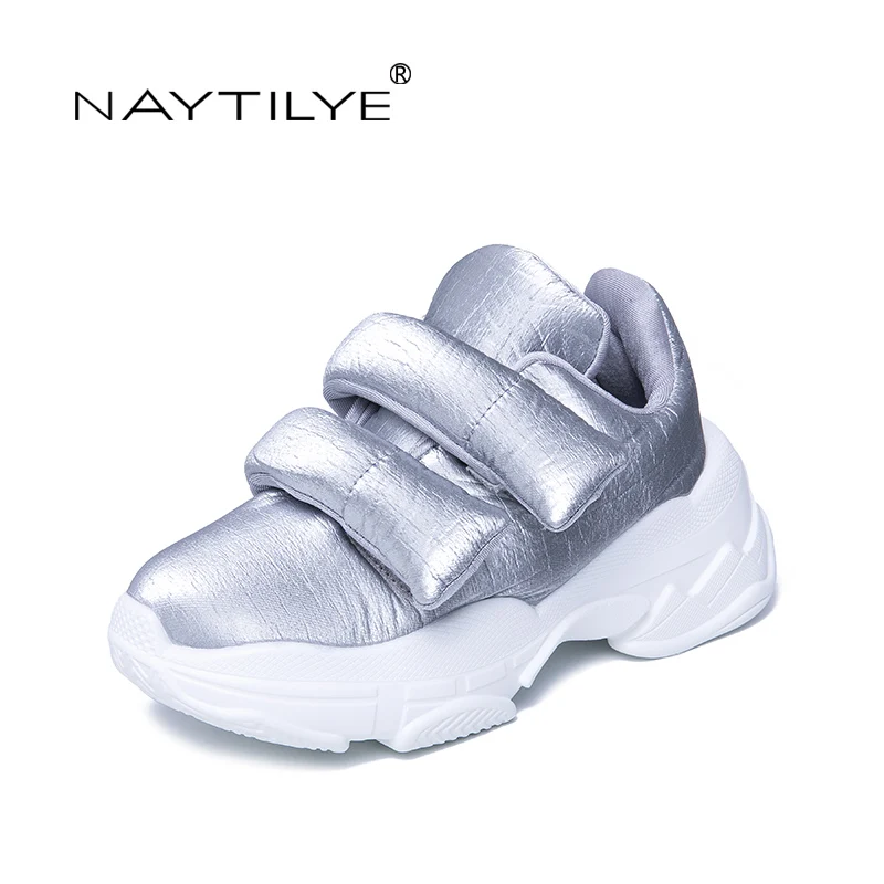 

NAYTILYE 2019 New Women's Shoes Casual Round Toe Platform Fashion Spring/Autumn woman shoes Color Silver Black Size 35-40