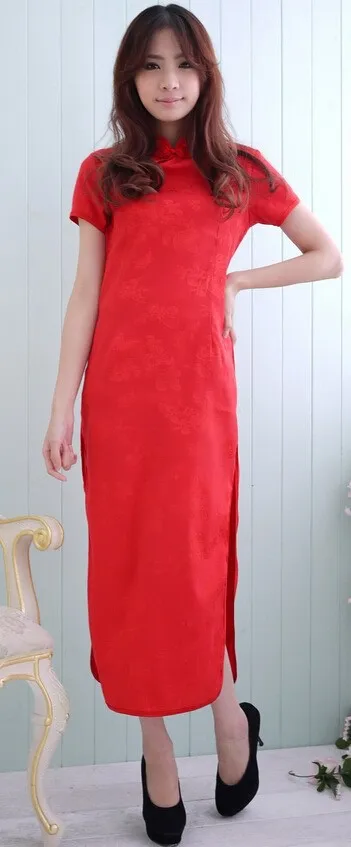 1 шт./лот Plum Цветок Пион печати Cheongsam китайских женщин Qipao платье длинный отрезок высокого щель Cheongsam - Цвет: red