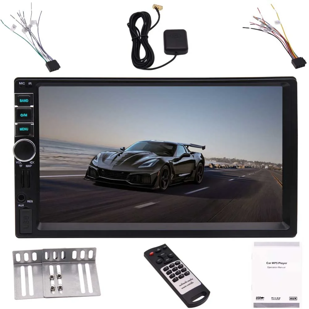 

7 inch Double Din Touchscreen GPS Navigation Bluetooth Car Stereo in Dash MP5 Player Head Unit Colorful Buttons USB/TF/AM Free