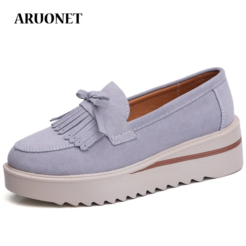 

AURONET Plus Size Creepers Women Shoes British Style Women Flats Shoes New Suede Comfort Ladies Shoes Women's Summer Footwear