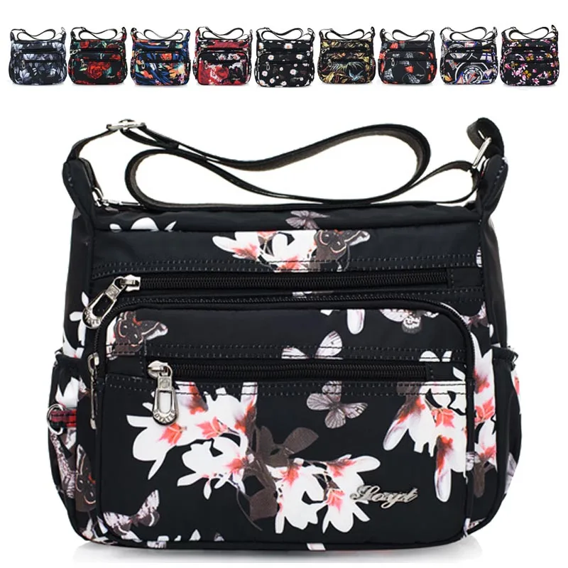 2019 مصمم حقائب النساء زهرة فراشة المطبوعة للماء النايلون حقائب كتف الرجعية Crossbody حقيبة Bolso sac فام