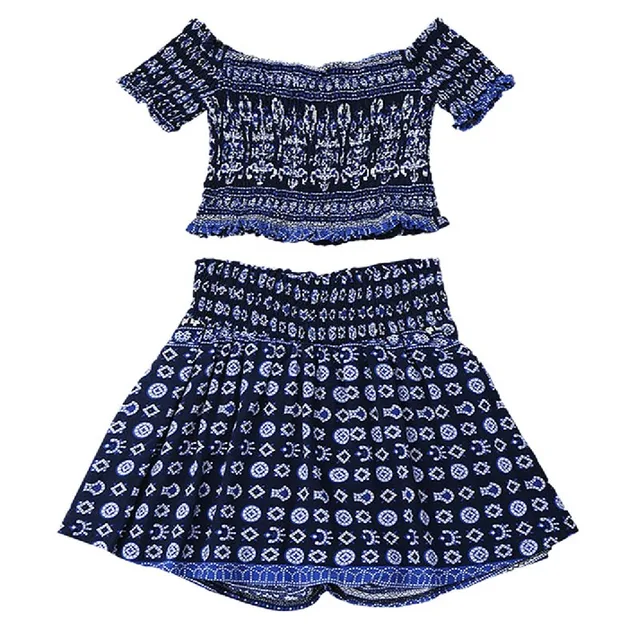 sexy corp top and pants women short sleeve blouse short two piece set off shoulder cute summer