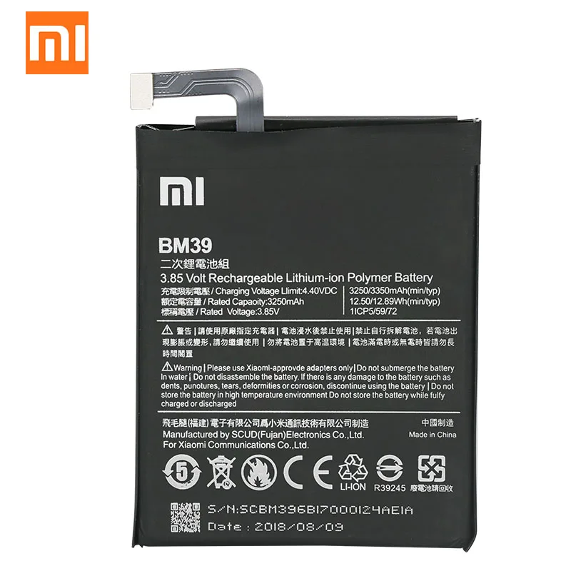 Оригинальный аккумулятор Xiaomi 6 BM39 3350 мАч для Mi Mi6 высококачественный Сменный