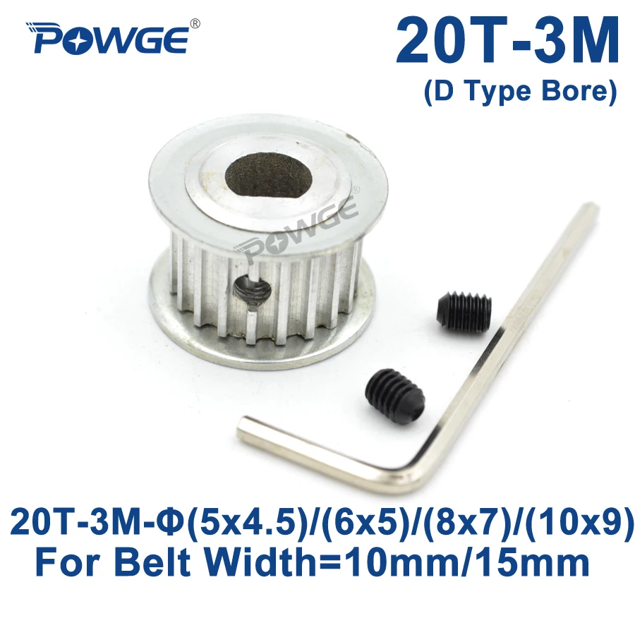 

POWGE 20 Teeth HTD 3M Timing Pulley D Type Bore 5x4.5/6x5/8x7/10x9mm for Width 10/15mm 3M synchronous belt HTD3M 20Teeth 20T