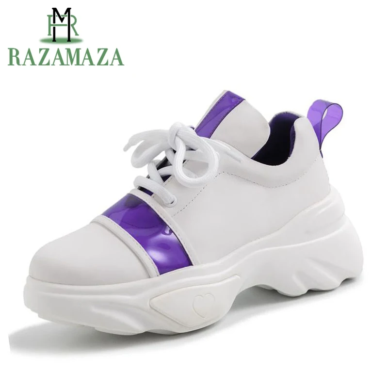 

ZALAVOR Brand Thick Bottom Platform Sneakers Women Genuine Leather Casual Shoes Mesh Breathable Vulcanized Shoes Size 35-42
