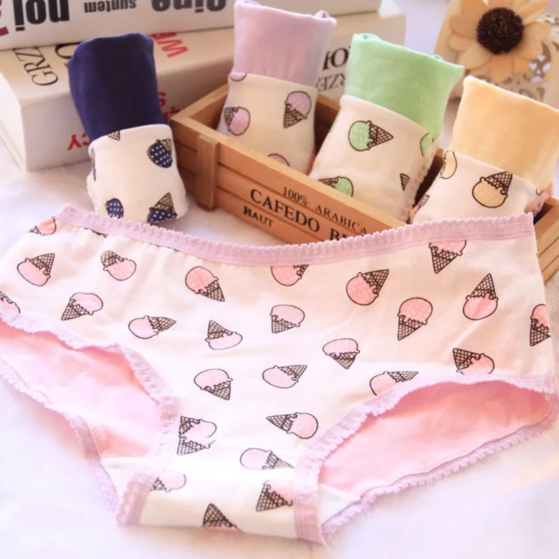 

Cotton Women's Briefs Korea-based Ice Cream Cute Panties Low-rise Lace Women Underwear Girl Panties