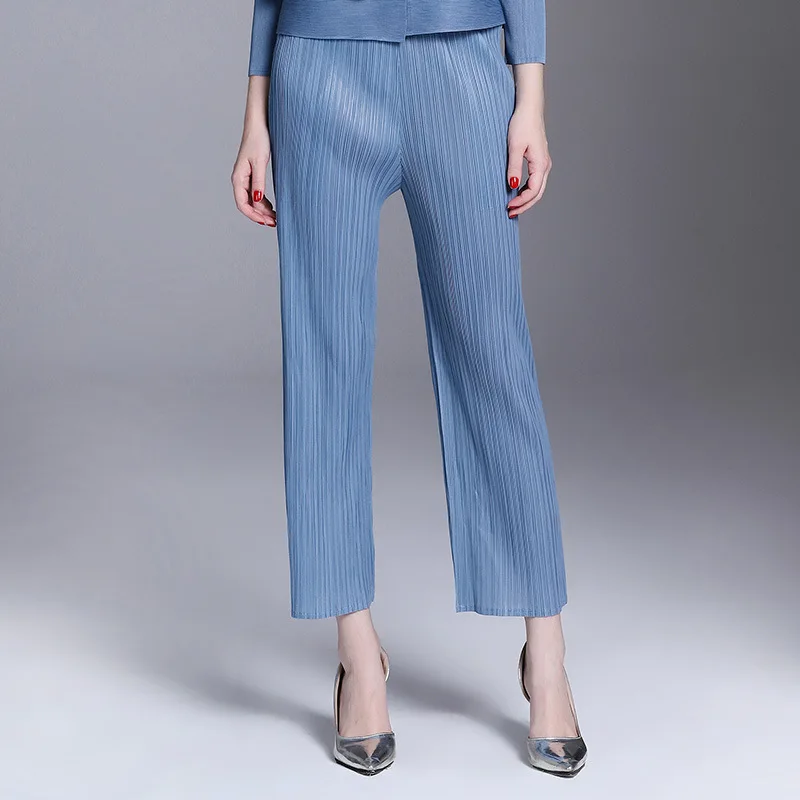 

LANMREM 2019 New Fashion Pleated Loose Wide Leg Pants Casual Elastic Waist Pockets Trousers Female's high quality bottoms YF234