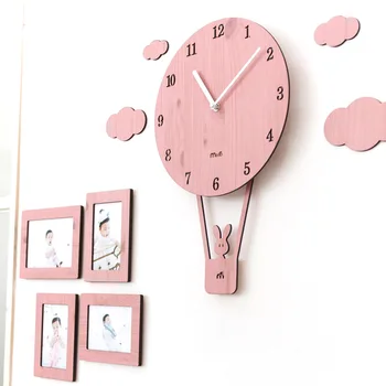 

Bedroom Mute Home Clock Wooden Cute Electronic Wall Clock Swing Cartoon Living Room Simple Personality Clock ChildrenWall Clock