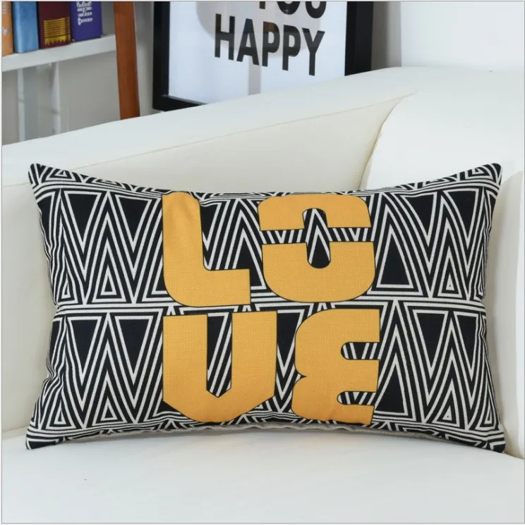 Льняная наволочка с желтым сердцем, геометрический чехол для подушки с надписью «Love This», домашний декоративный чехол для подушки 30x50 см pillowsham